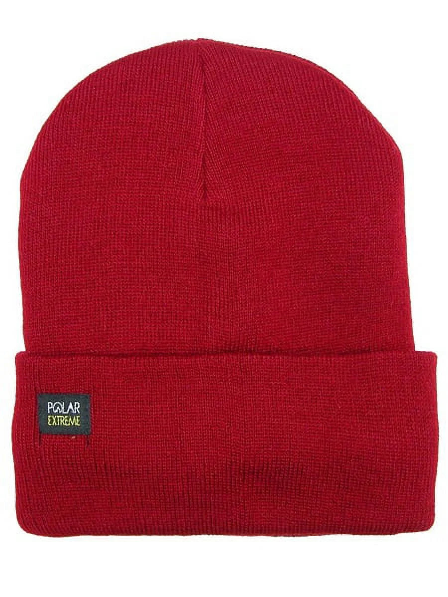 Polar Extreme Mens Insulated Thermal Fleece Lined Comfort Daily Soft Beanies Winter Hats (Red Fold over Hat)