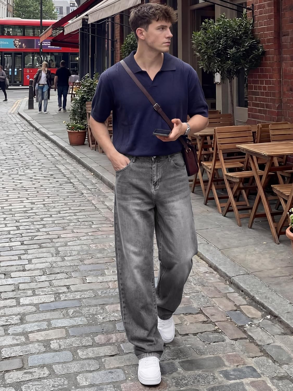 Men'S Baggy Jeans Wide Leg Skater Hip Hop Denim Pants Loose Fit Streetwear