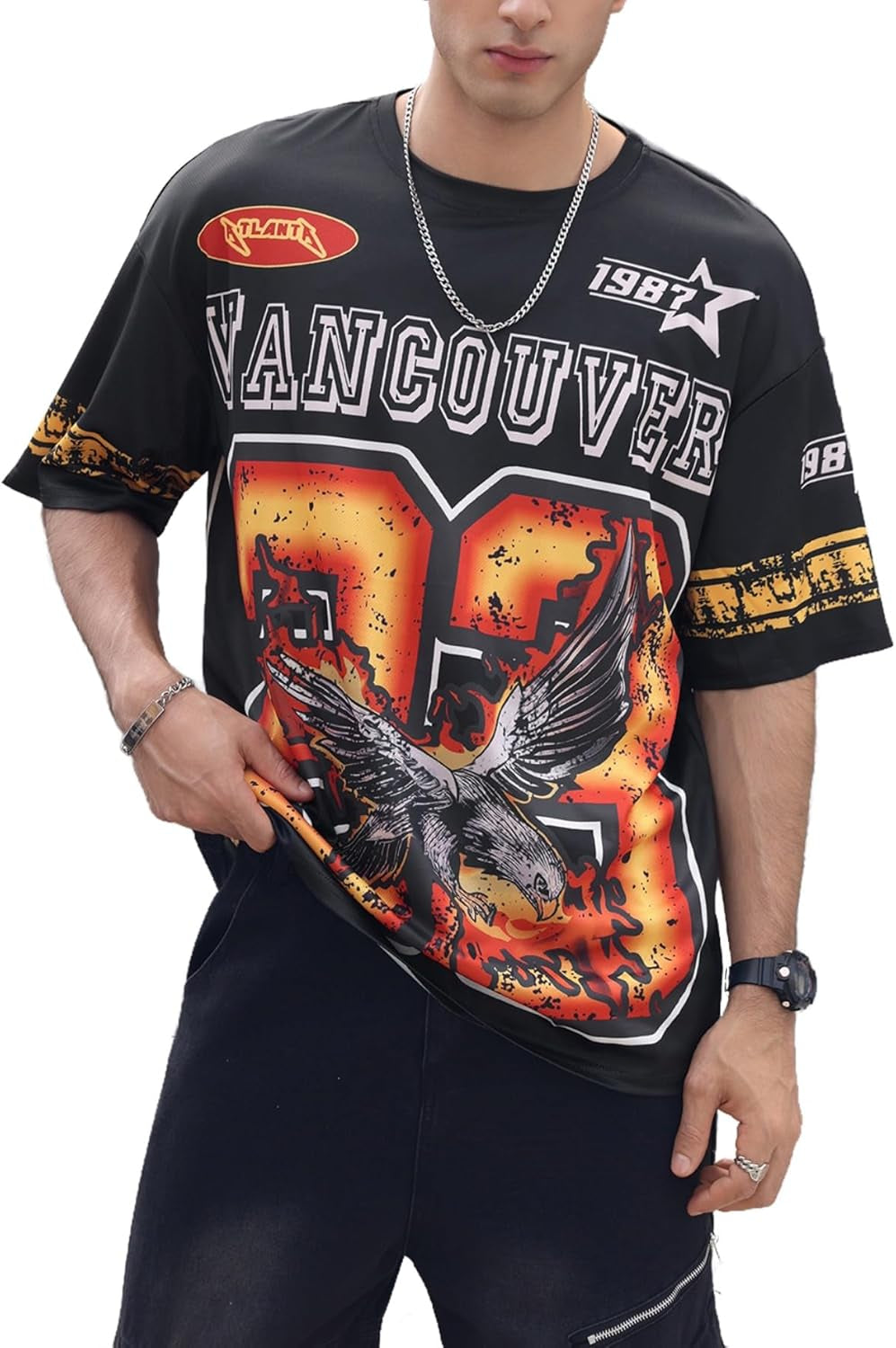 Men'S Eagle Letter Graphic Street T Shirt Oversized Short Sleeve Crewneck Tee Top