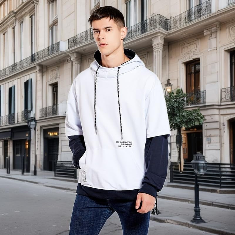 Contrast Color Pullover Hoodie Mens Patchwork Hoodies Men