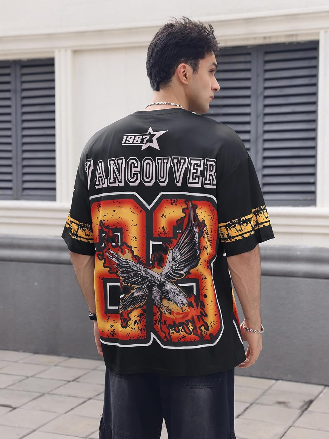 Men'S Eagle Letter Graphic Street T Shirt Oversized Short Sleeve Crewneck Tee Top