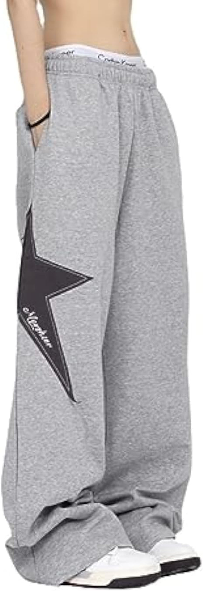 Women Streetwear Sweatpants Drawstring Elastic Waist Loose Wide Leg Joggers Y2K Star Print Pants Harajuku Trousers