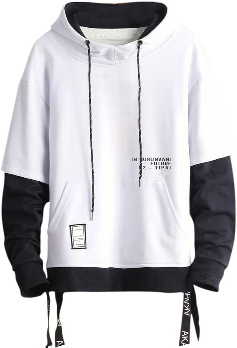 Contrast Color Pullover Hoodie Mens Patchwork Hoodies Men