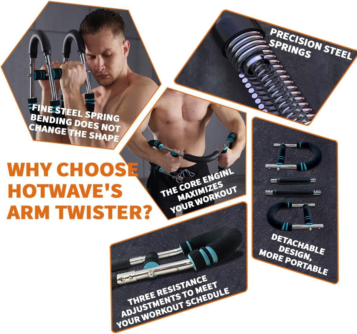 Twister Arm Exerciser,Adjustable Spring Workout Bar, Forearm Triceps Chest Enhanced Exercise Strengthener,Portable Home Fitness Equipment