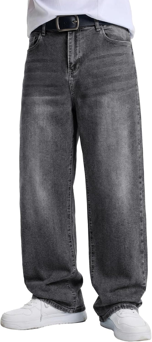 Men'S Baggy Jeans Wide Leg Skater Hip Hop Denim Pants Loose Fit Streetwear