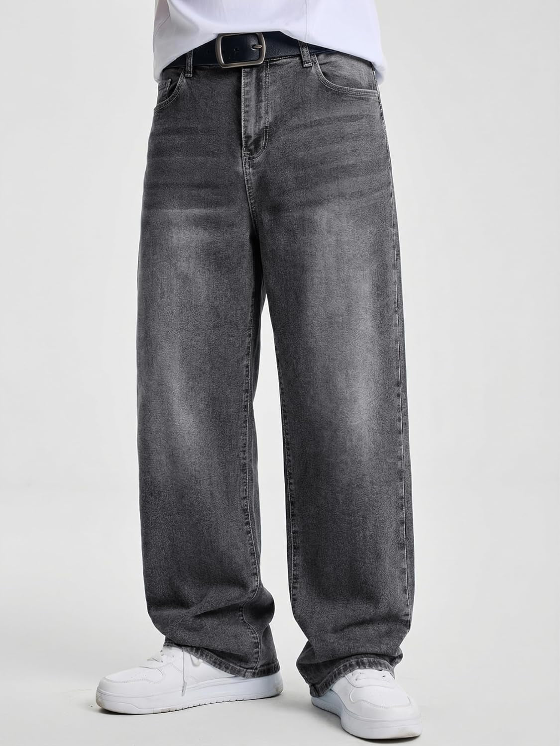 Men'S Baggy Jeans Wide Leg Skater Hip Hop Denim Pants Loose Fit Streetwear