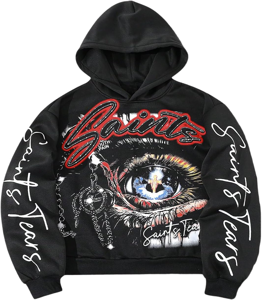 Men'S Eye Print Graphic Hooded Sweatshirts Hip Hop Hooded Sweatshirts Pullover Streetwear