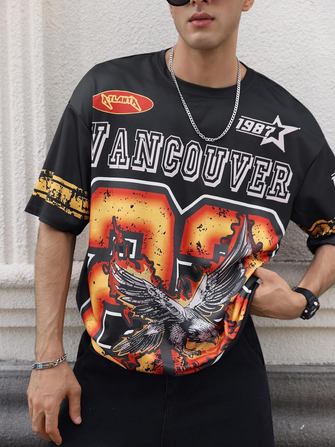 Men'S Eagle Letter Graphic Street T Shirt Oversized Short Sleeve Crewneck Tee Top