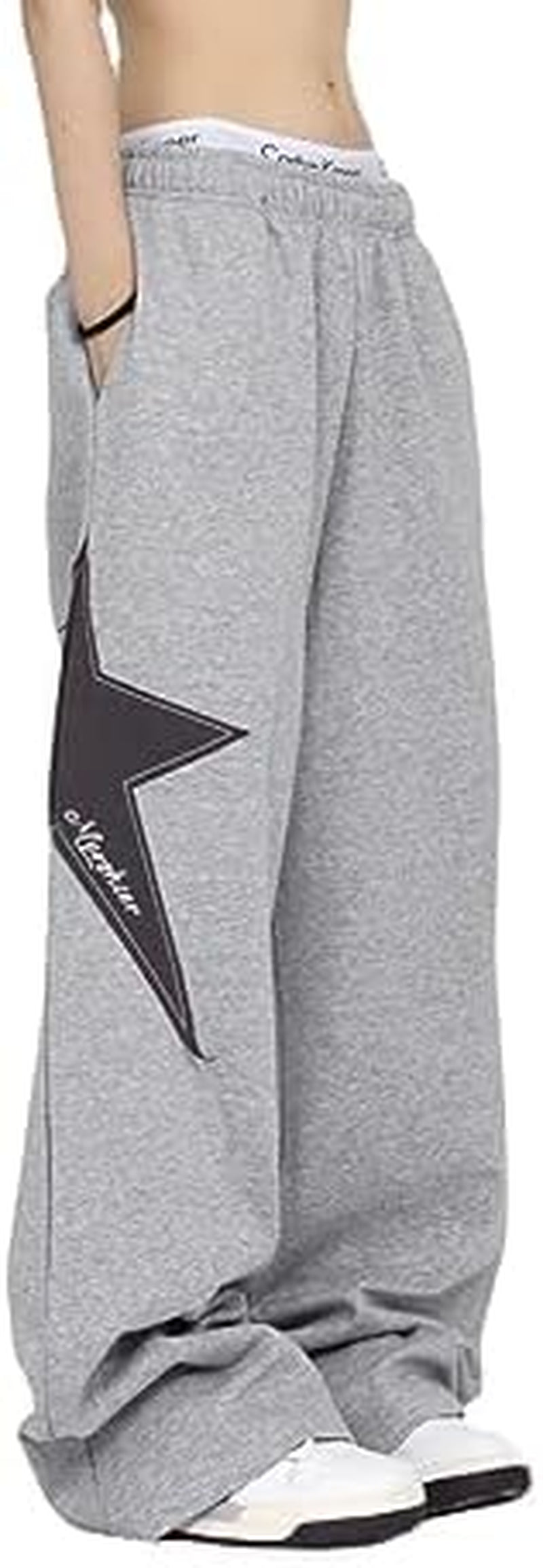 Women Streetwear Sweatpants Drawstring Elastic Waist Loose Wide Leg Joggers Y2K Star Print Pants Harajuku Trousers